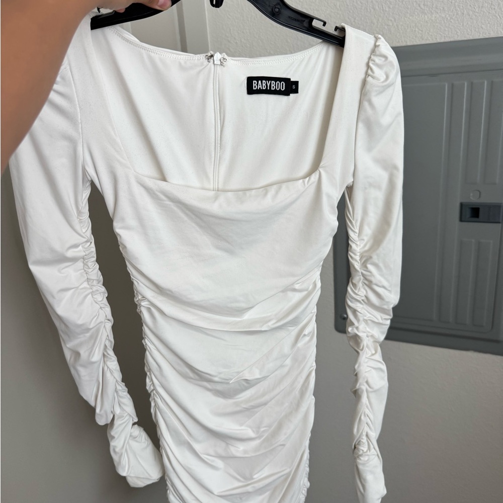 Babyboo White Ruched Mini Dress
